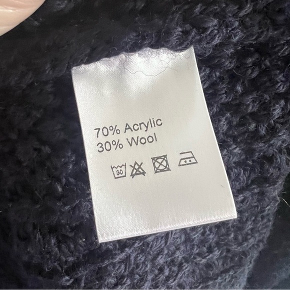 Saol Aran Irish Knit Cardigan Wool Blend Coatigan Fisherman Navy XL - Picture 8 of 11